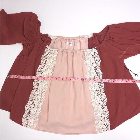 NEW TULAROSA Pink Red Rose White Lace Colorblock Boho Alexa Blouse Top Shirt S - Picture 11 of 13